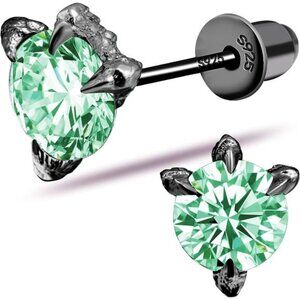 1.0ct Black & Green Claw Moissanite Earrings | Round Cut Studs | VVS | D Color
